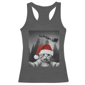 Funny Cat Selfie With Santas Sleigh Christmas Racerback Tank Top TS11 Dark Heather Print Your Wear