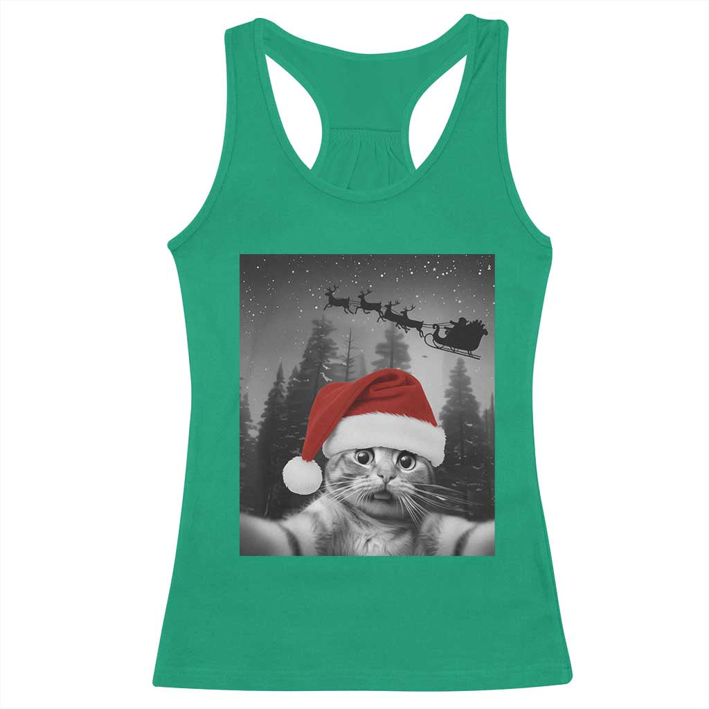 Funny Cat Selfie With Santas Sleigh Christmas Racerback Tank Top TS11 Irish Green Print Your Wear
