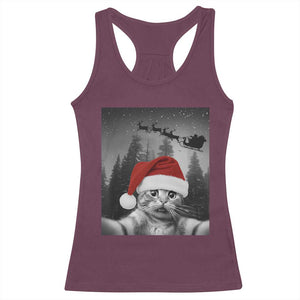 Funny Cat Selfie With Santas Sleigh Christmas Racerback Tank Top TS11 Maroon Print Your Wear