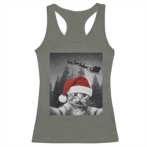 Funny Cat Selfie With Santas Sleigh Christmas Racerback Tank Top TS11 Military Green Print Your Wear
