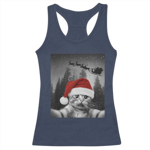 Funny Cat Selfie With Santas Sleigh Christmas Racerback Tank Top TS11 Navy Print Your Wear