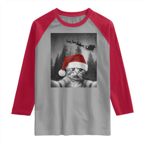 Funny Cat Selfie With Santas Sleigh Christmas Raglan Shirt TS11 Sport Gray Red Print Your Wear