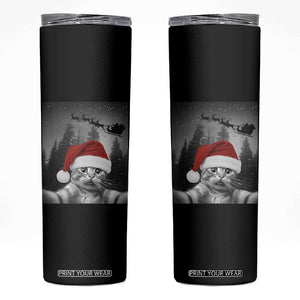 Funny Cat Selfie With Santas Sleigh Christmas Skinny Tumbler TS11 Black Print Your Wear