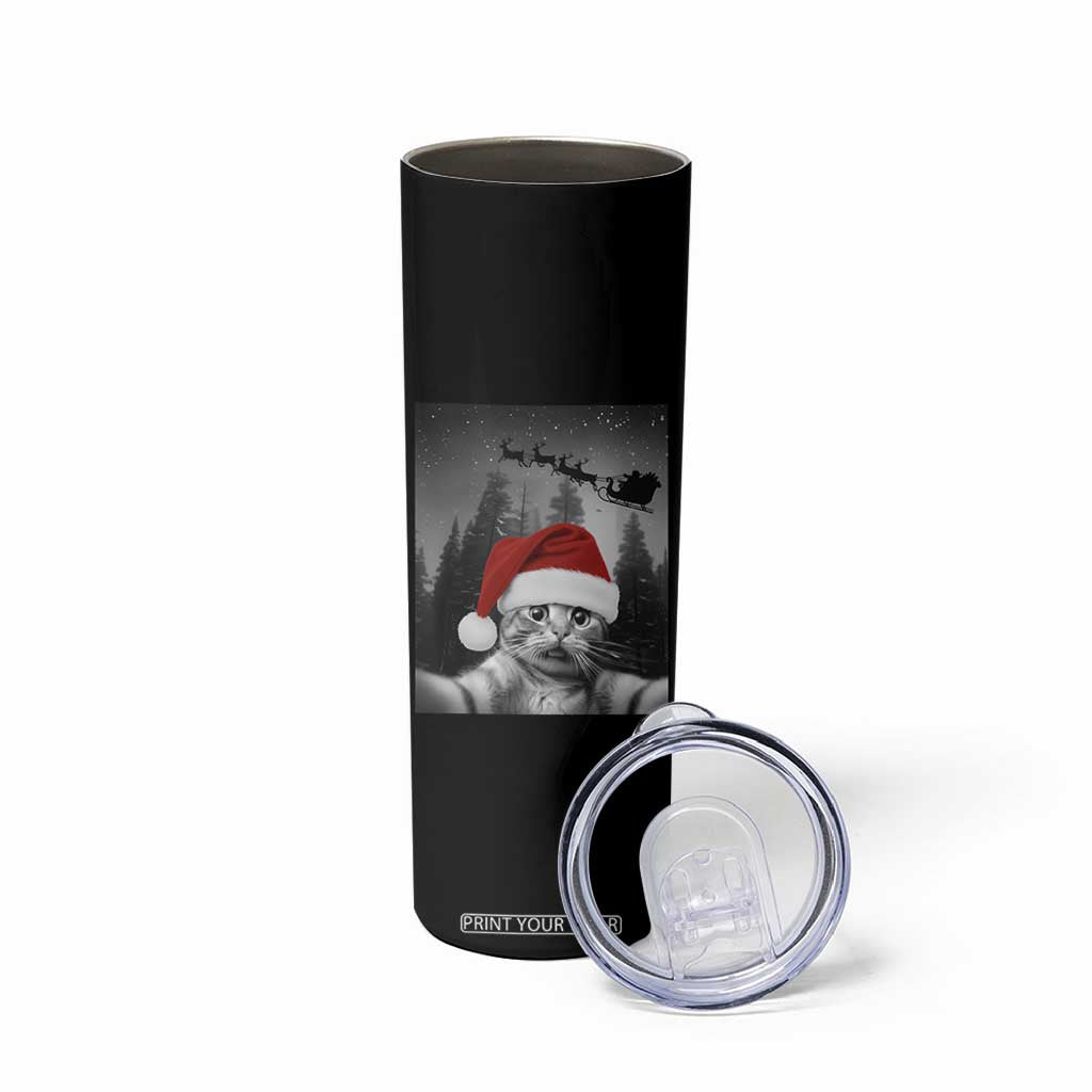 Funny Cat Selfie With Santas Sleigh Christmas Skinny Tumbler TS11 Print Your Wear