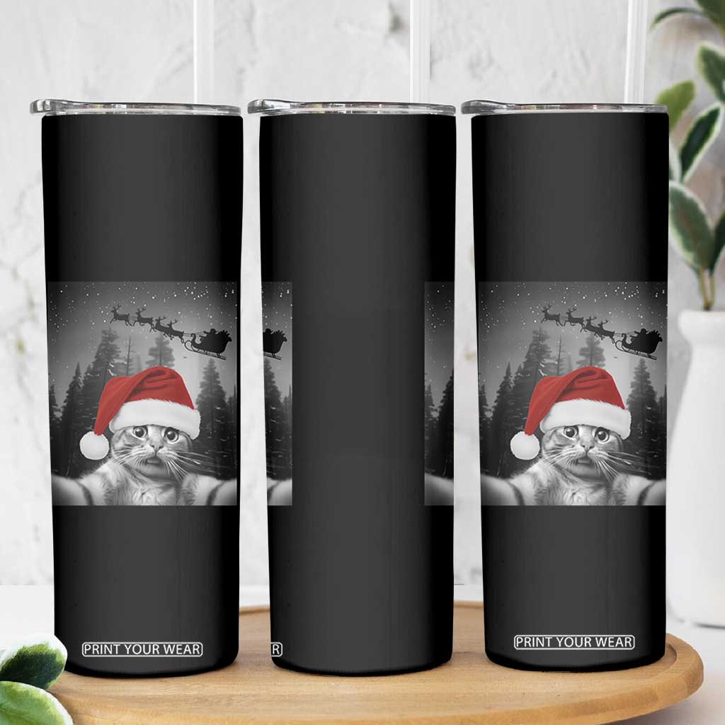 Funny Cat Selfie With Santas Sleigh Christmas Skinny Tumbler TS11 Print Your Wear