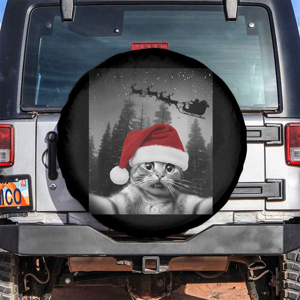 Funny Cat Selfie With Santas Sleigh Christmas Spare Tire Cover TS11 No hole Black Print Your Wear