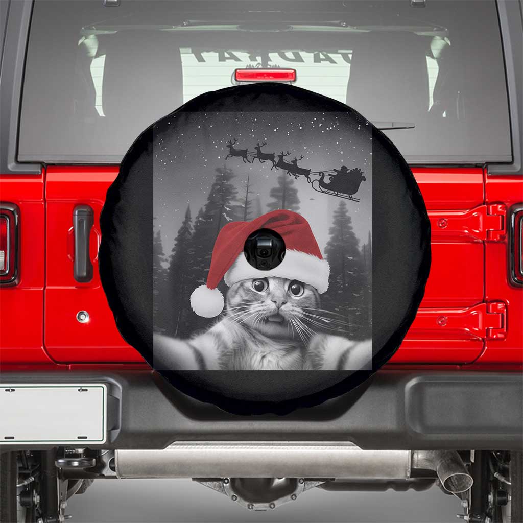 Funny Cat Selfie With Santas Sleigh Christmas Spare Tire Cover TS11 Black Print Your Wear