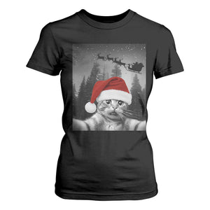 Funny Cat Selfie With Santas Sleigh Christmas T Shirt For Women TS11 Black Print Your Wear