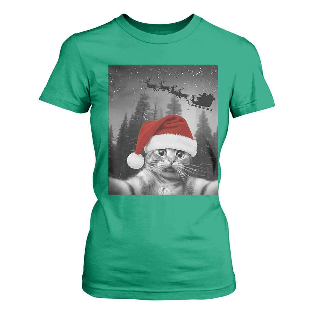 Funny Cat Selfie With Santas Sleigh Christmas T Shirt For Women TS11 Irish Green Print Your Wear
