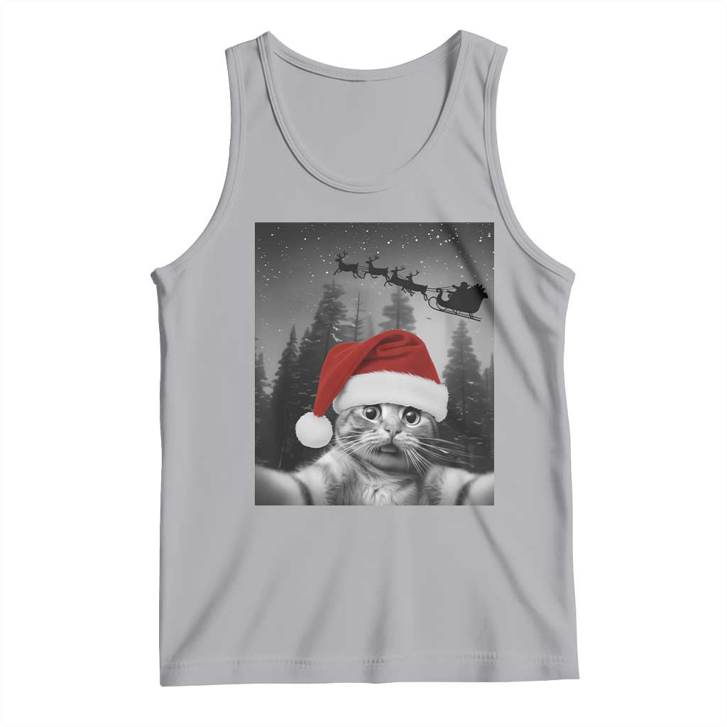 Funny Cat Selfie With Santas Sleigh Christmas Tank Top - Print Your Wear