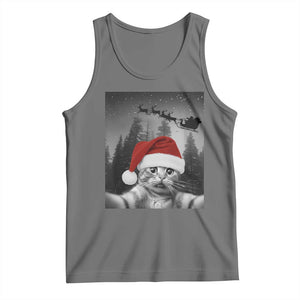 Funny Cat Selfie With Santas Sleigh Christmas Tank Top - Print Your Wear