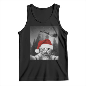 Funny Cat Selfie With Santas Sleigh Christmas Tank Top - Print Your Wear