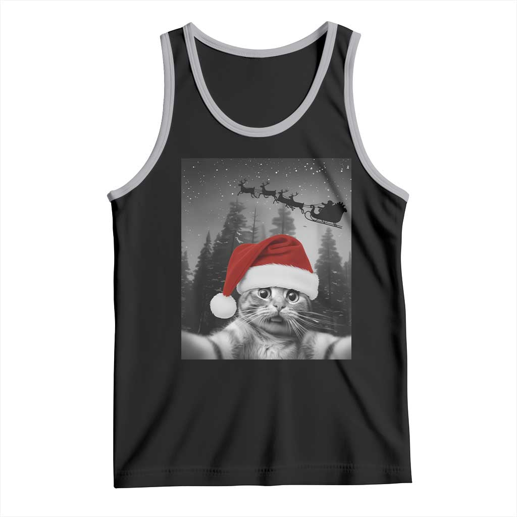 Funny Cat Selfie With Santas Sleigh Christmas Tank Top - Print Your Wear