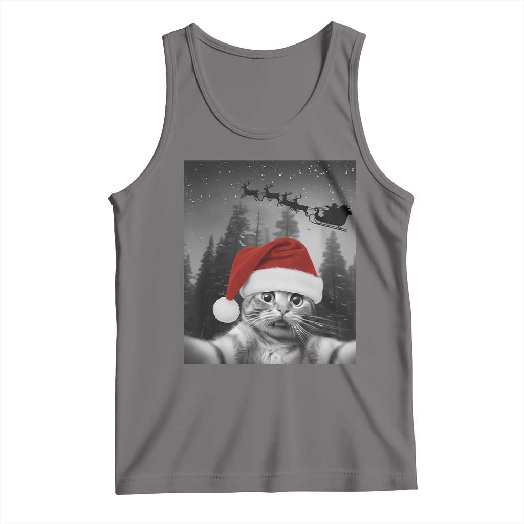 Funny Cat Selfie With Santas Sleigh Christmas Tank Top - Print Your Wear