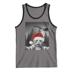 Funny Cat Selfie With Santas Sleigh Christmas Tank Top TS11 Deep Heather Black Print Your Wear
