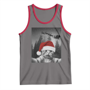 Funny Cat Selfie With Santas Sleigh Christmas Tank Top TS11 Deep Heather Red Print Your Wear