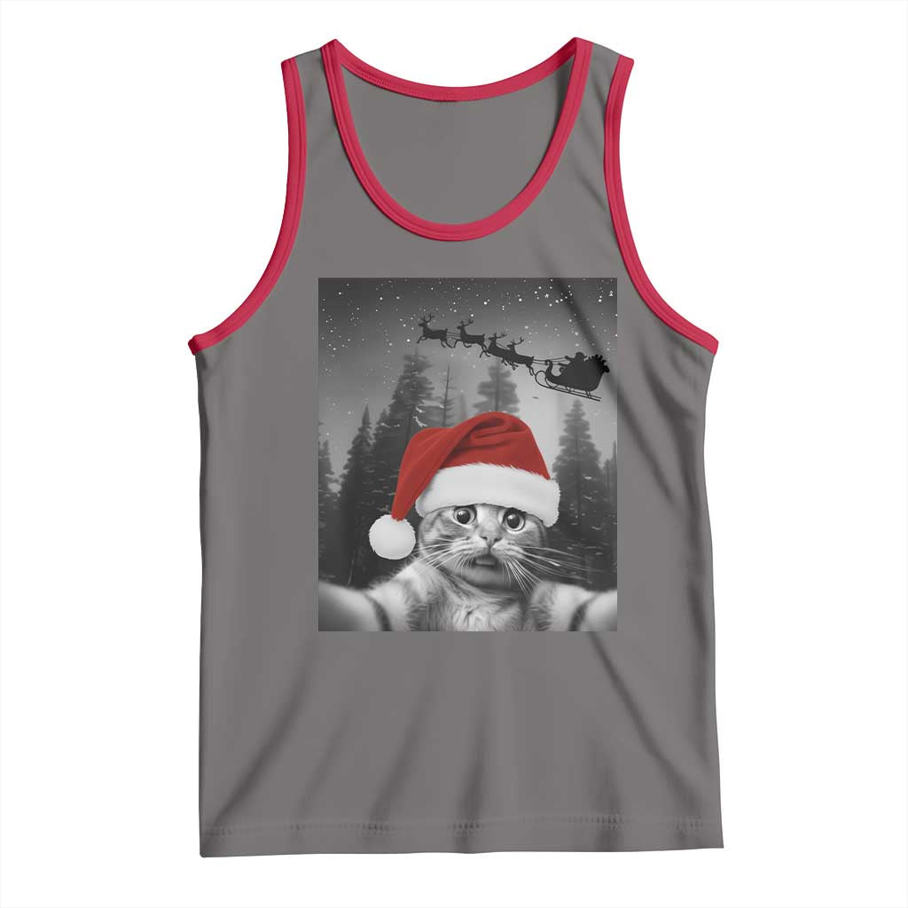 Funny Cat Selfie With Santas Sleigh Christmas Tank Top - Print Your Wear