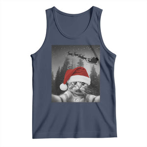Funny Cat Selfie With Santas Sleigh Christmas Tank Top - Print Your Wear