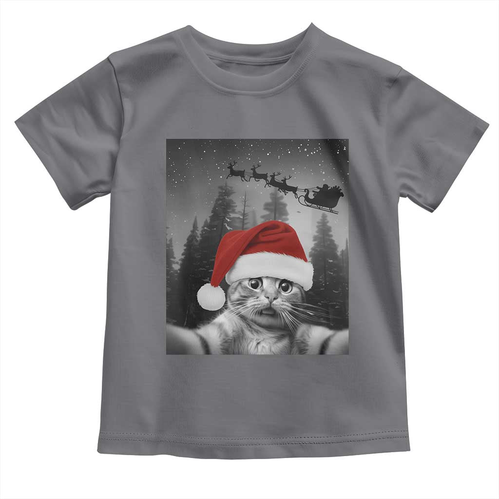 Funny Cat Selfie With Santas Sleigh Christmas Toddler T Shirt TS11 Charcoal Print Your Wear
