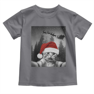 Funny Cat Selfie With Santas Sleigh Christmas Toddler T Shirt TS11 Charcoal Print Your Wear