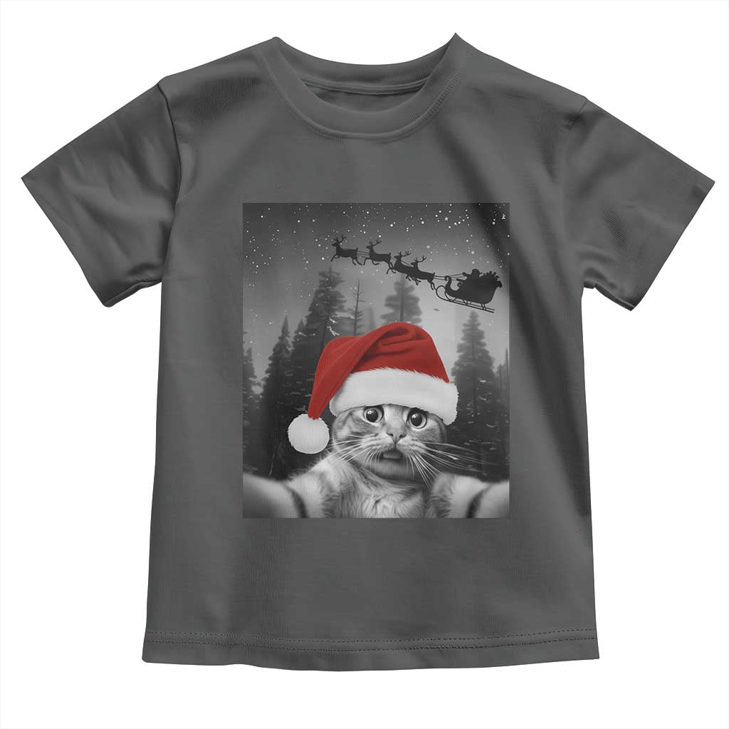 Funny Cat Selfie With Santas Sleigh Christmas Toddler T Shirt TS11 Dark Heather Print Your Wear