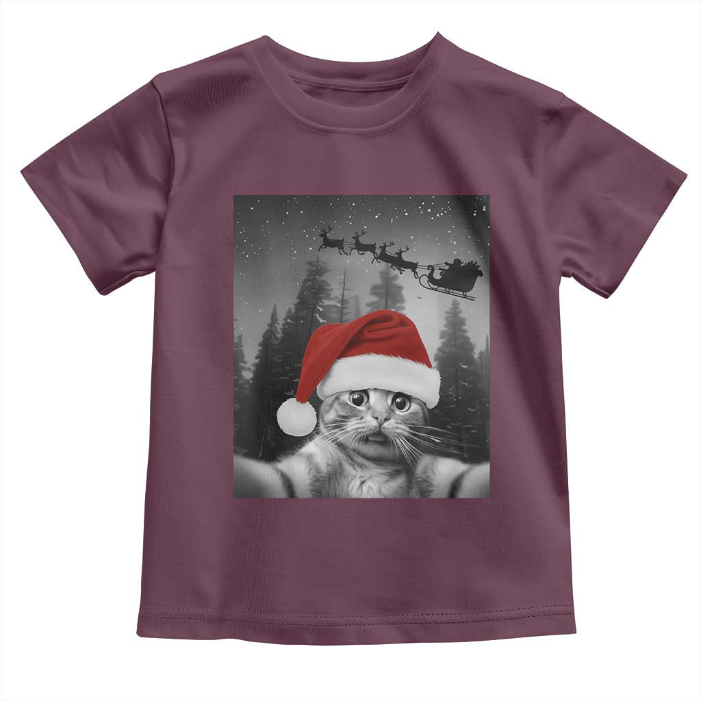 Funny Cat Selfie With Santas Sleigh Christmas Toddler T Shirt TS11 Maroon Print Your Wear