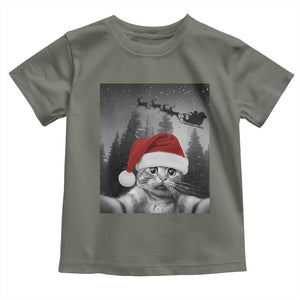 Funny Cat Selfie With Santas Sleigh Christmas Toddler T Shirt TS11 Military Green Print Your Wear