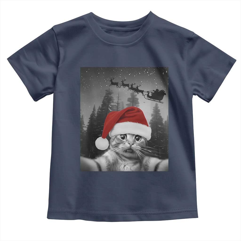 Funny Cat Selfie With Santas Sleigh Christmas Toddler T Shirt TS11 Navy Print Your Wear