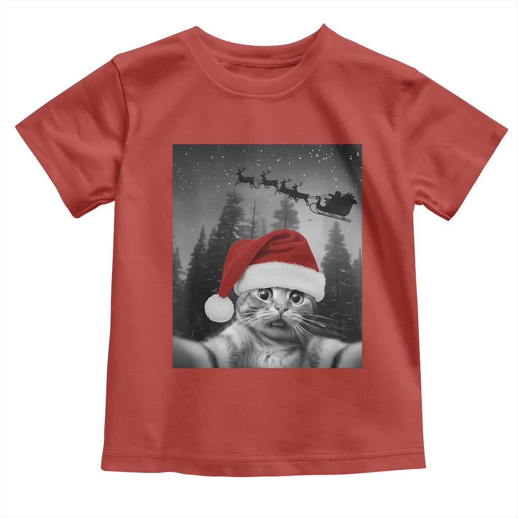 Funny Cat Selfie With Santas Sleigh Christmas Toddler T Shirt TS11 Red Print Your Wear
