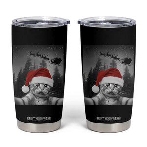 Funny Cat Selfie With Santas Sleigh Christmas Tumbler Cup TS11 Black Print Your Wear