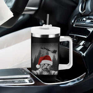 Funny Cat Selfie With Santas Sleigh Christmas Tumbler With Handle TS11 Print Your Wear