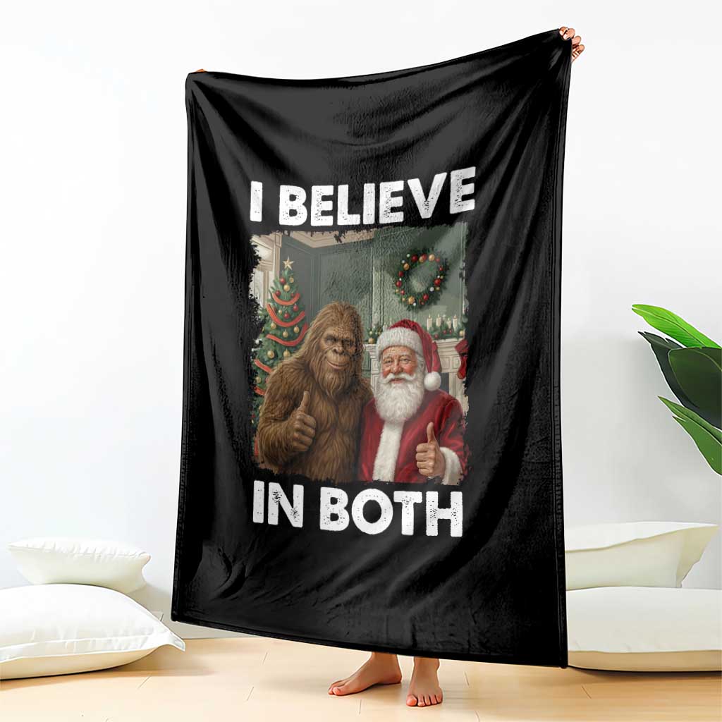 Funny Christmas Santa Bigfoot Throw Blanket I Believe In Both Xmas Holiday TS11 Print Your Wear