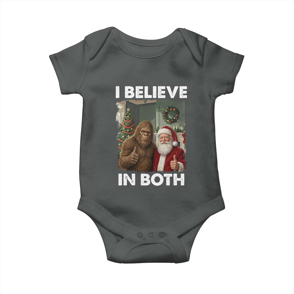 Funny Christmas Santa Bigfoot Baby Onesie I Believe In Both Xmas Holiday TS11 Dark Heather Print Your Wear