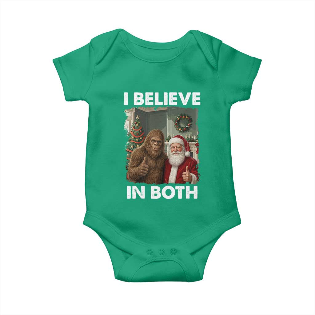 Funny Christmas Santa Bigfoot Baby Onesie I Believe In Both Xmas Holiday TS11 Irish Green Print Your Wear