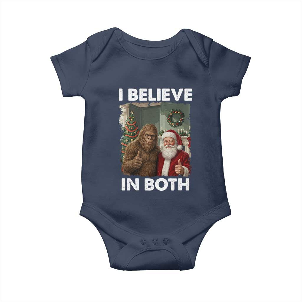Funny Christmas Santa Bigfoot Baby Onesie I Believe In Both Xmas Holiday TS11 Navy Print Your Wear