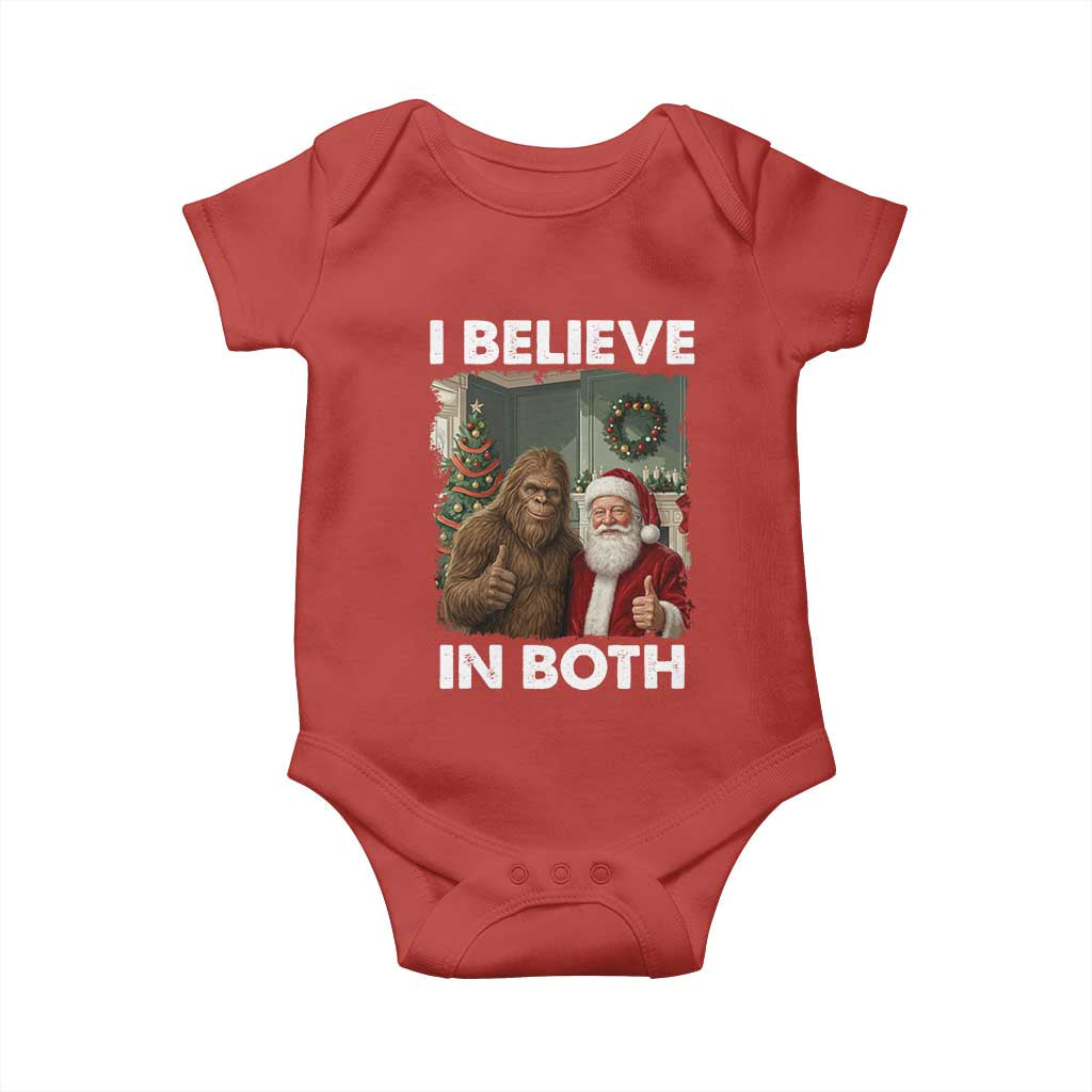 Funny Christmas Santa Bigfoot Baby Onesie I Believe In Both Xmas Holiday TS11 Red Print Your Wear