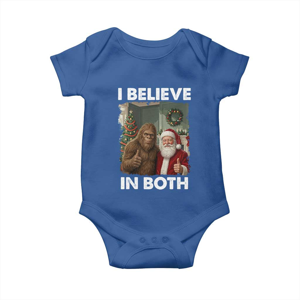 Funny Christmas Santa Bigfoot Baby Onesie I Believe In Both Xmas Holiday TS11 Royal Blue Print Your Wear
