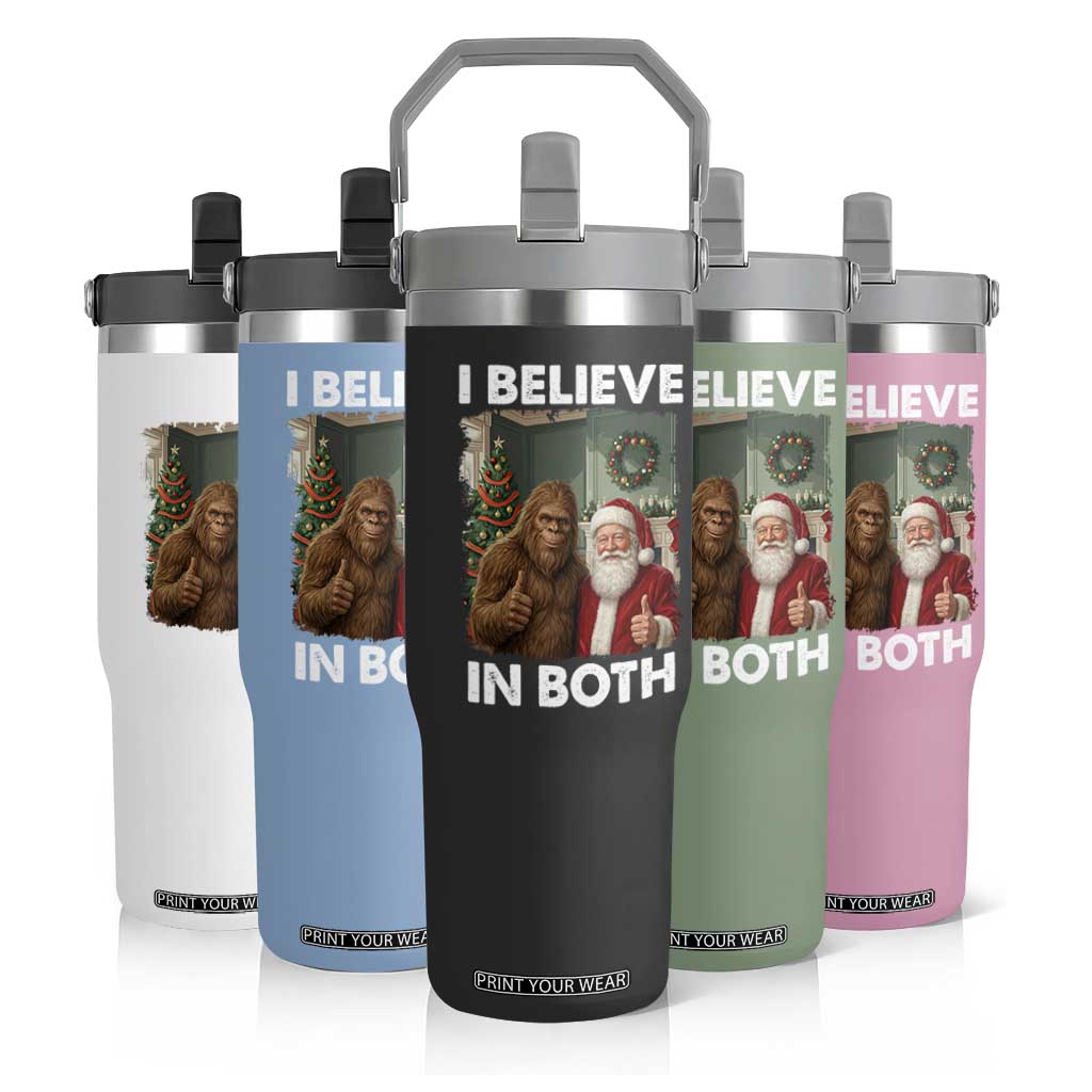 Funny Christmas Santa Bigfoot Flip Straw Tumbler I Believe In Both Xmas Holiday TS11 Print Your Wear