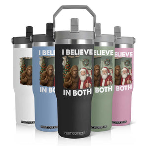 Funny Christmas Santa Bigfoot Flip Straw Tumbler I Believe In Both Xmas Holiday TS11 Print Your Wear