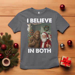 Funny Christmas Santa Bigfoot T Shirt I Believe In Both Xmas Holiday TS11 Charcoal Print Your Wear