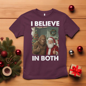 Funny Christmas Santa Bigfoot T Shirt I Believe In Both Xmas Holiday TS11 Maroon Print Your Wear