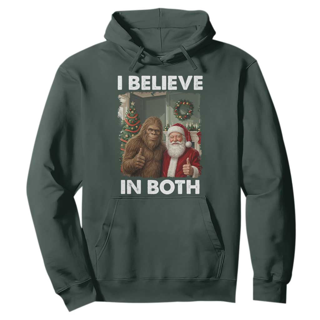 Funny Christmas Santa Bigfoot Hoodie I Believe In Both Xmas Holiday TS11 Dark Forest Green Print Your Wear