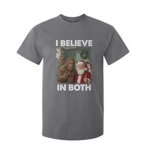 Funny Christmas Santa Bigfoot T Shirt For Kid I Believe In Both Xmas Holiday TS11 Charcoal Print Your Wear