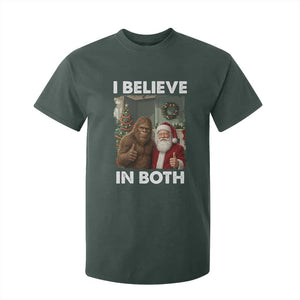 Funny Christmas Santa Bigfoot T Shirt For Kid I Believe In Both Xmas Holiday TS11 Dark Forest Green Print Your Wear