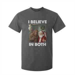 Funny Christmas Santa Bigfoot T Shirt For Kid I Believe In Both Xmas Holiday TS11 Dark Heather Print Your Wear