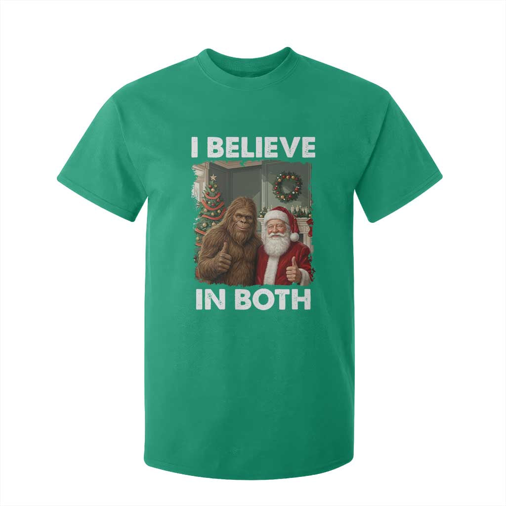 Funny Christmas Santa Bigfoot T Shirt For Kid I Believe In Both Xmas Holiday TS11 Irish Green Print Your Wear