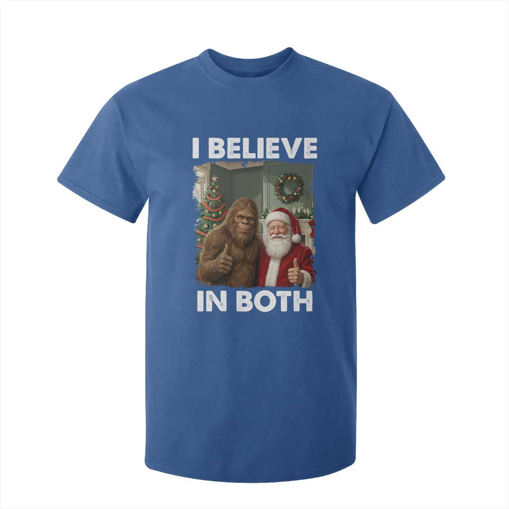 Funny Christmas Santa Bigfoot T Shirt For Kid I Believe In Both Xmas Holiday TS11 Royal Blue Print Your Wear