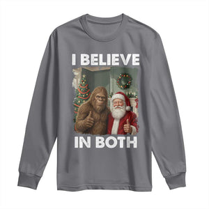 Funny Christmas Santa Bigfoot Long Sleeve Shirt I Believe In Both Xmas Holiday TS11 Charcoal Print Your Wear