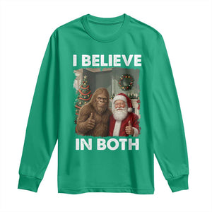 Funny Christmas Santa Bigfoot Long Sleeve Shirt I Believe In Both Xmas Holiday TS11 Irish Green Print Your Wear
