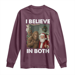 Funny Christmas Santa Bigfoot Long Sleeve Shirt I Believe In Both Xmas Holiday TS11 Maroon Print Your Wear
